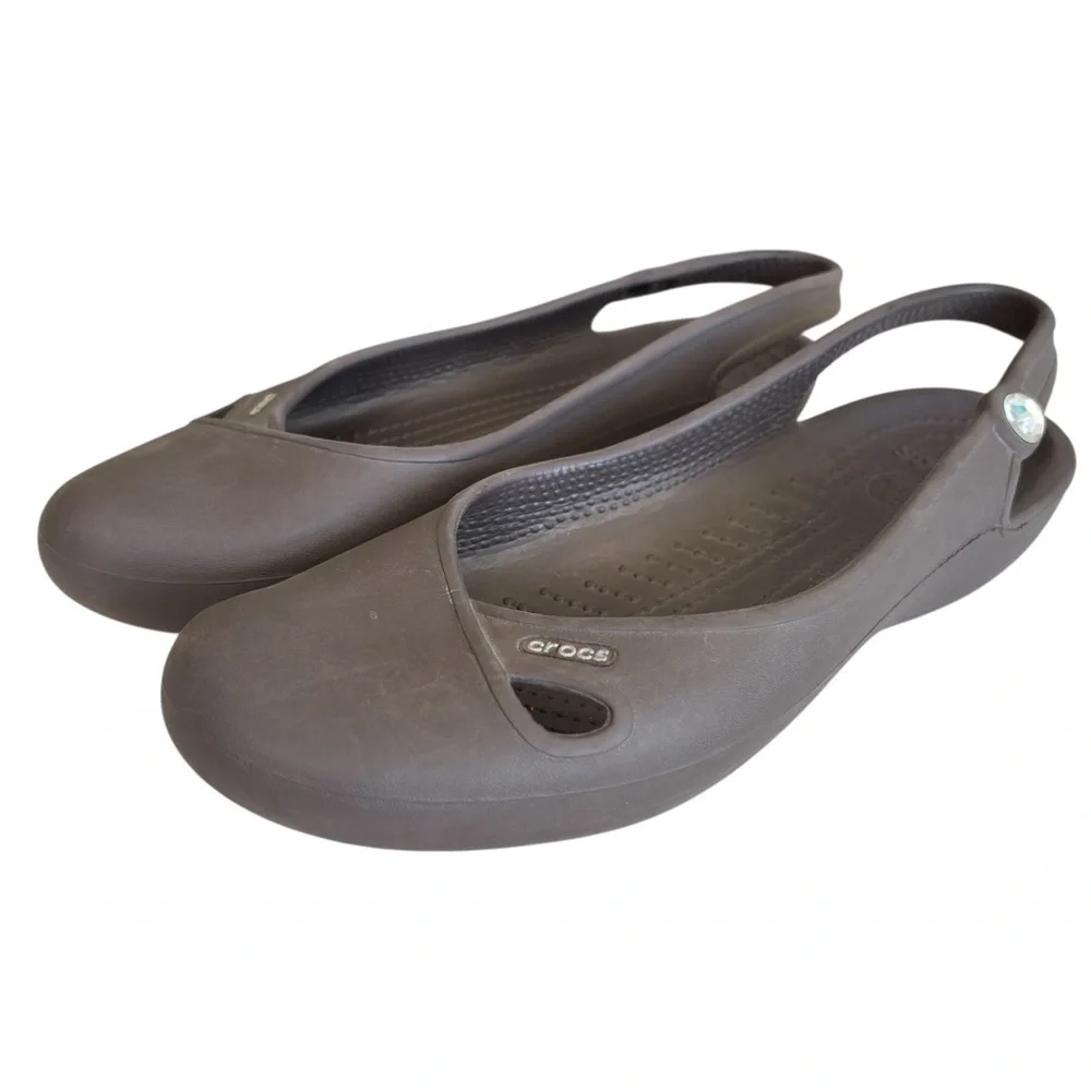 CROCS Taylor Slingback Flats‎ Mules Sandals Black Slip On Shoes Sz 7 Y2K Preppy